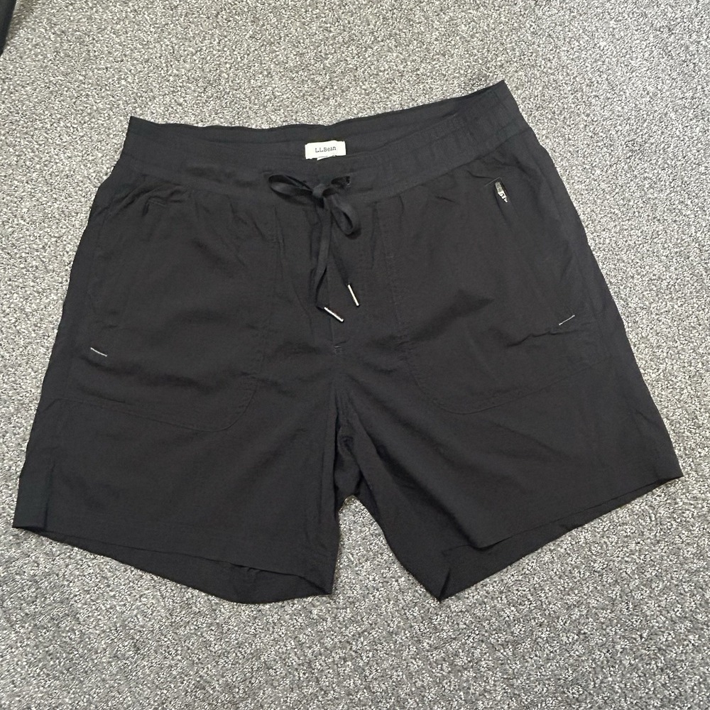 L.L. Bean Black Nylon Hiking Shorts Women's MEDIUM Drawstring Pull-On 6" Inseam - Picture 2 of 9